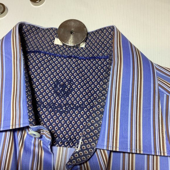 Bugatchi Uomo Men’s  Dress Shirt, Flip Cuff Blue Large - Picture 2 of 9
